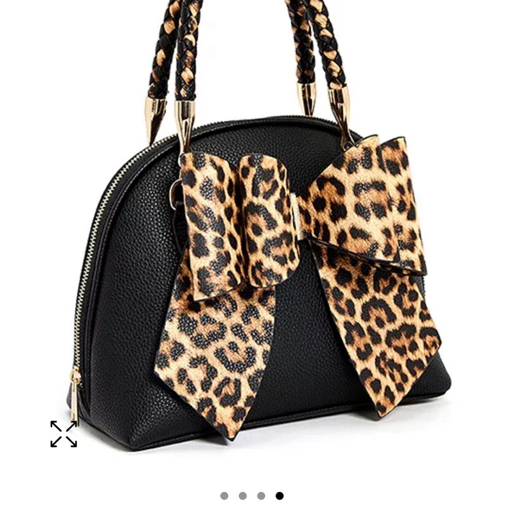 Leopard Print Bow Black Handbag